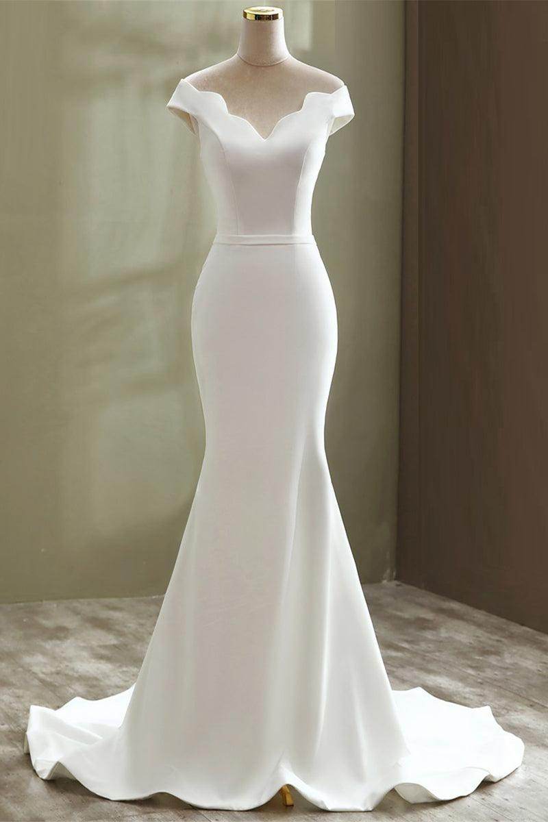 Trumpet-Mermaid Sweep-Brush Train Satin Wedding Dress 668249752543 - COCOMELODY